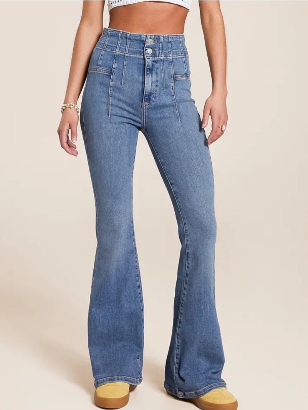 Free People Jayde Flare Stretch Jeans in Sunburst Blue Sz 26